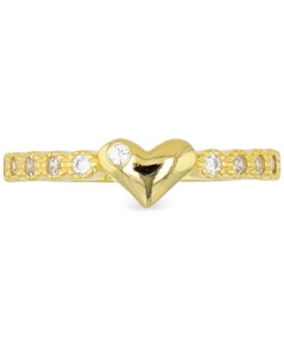 Cubic Zirconia Polished Heart Ring in 14k Gold-Plated Sterling Silver