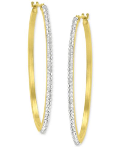 Crystal Pavé Polished Medium Hoop Earrings in 10k Gold, 1.57"