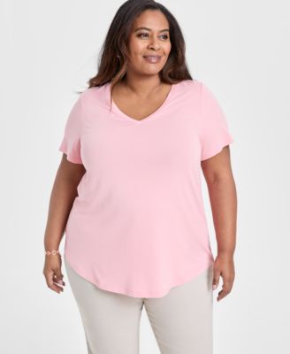 JM Collection Plus Size V-Neck Short-Sleeve Top, Exclusively at Macy's