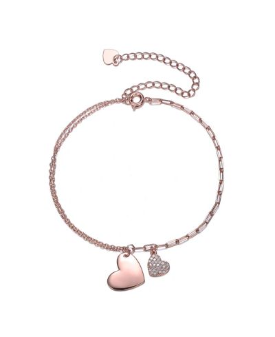 Rachel Glauber Whimsical CZ Paved Heart Charms Layered Chain Bracelet