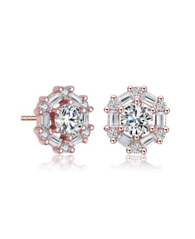 Rachel Glauber CZ Hexagonal Frame Cluster Stud Earrings