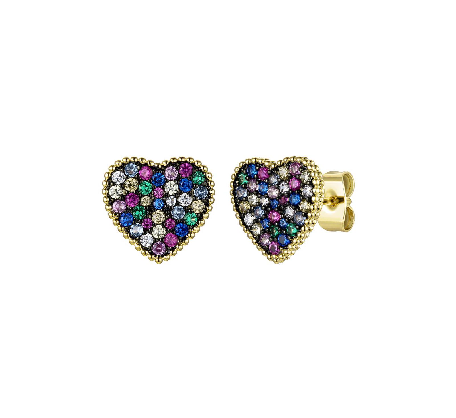 GiGiGirl Teens 14k Gold Plated Multi-Color CZ Pave Heart Stud Earrings