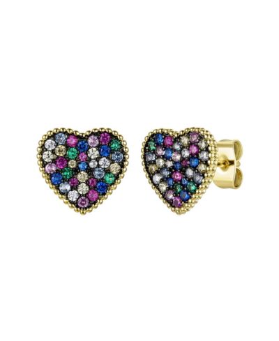 GiGiGirl Серьги-гвоздики с многоцветными CZ Pave Heart, 14k Gold Plated для подростков