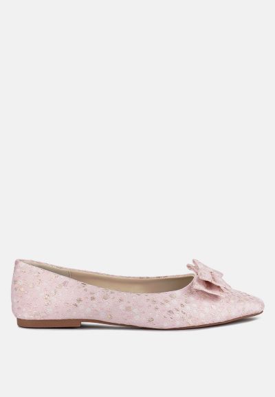 London Rag Women's cicely jacquard bow embellished ballet flats