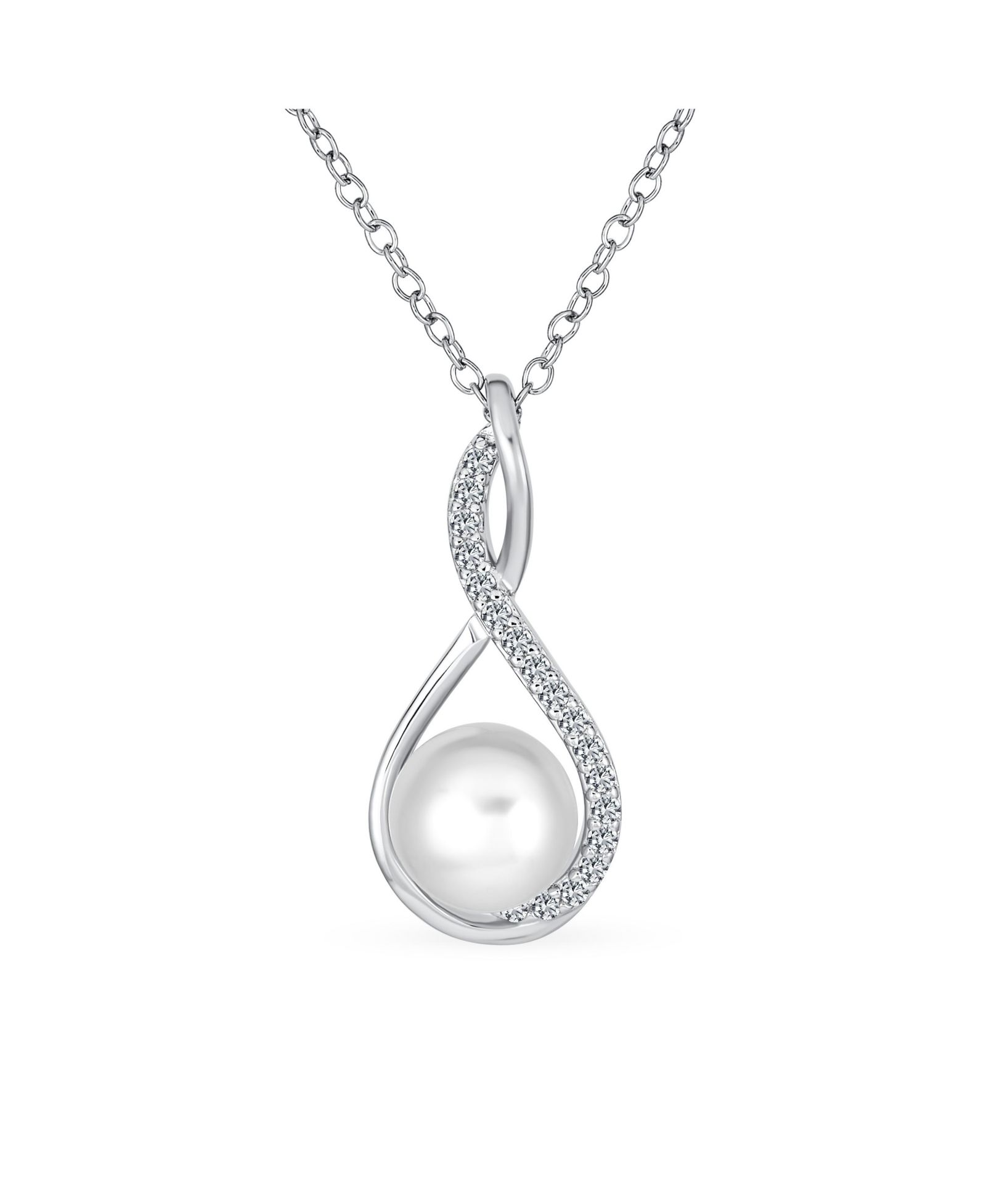 Bling Jewelry Knot Teardrop Cultured Freshwater White Pearl Necklace .925 Sterling Silver