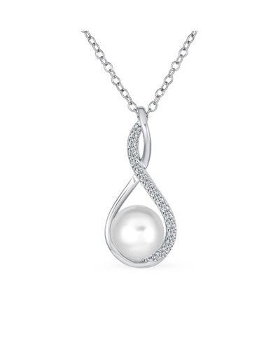 Bling Jewelry Knot Teardrop Cultured Freshwater White Pearl Necklace .925 Sterling Silver