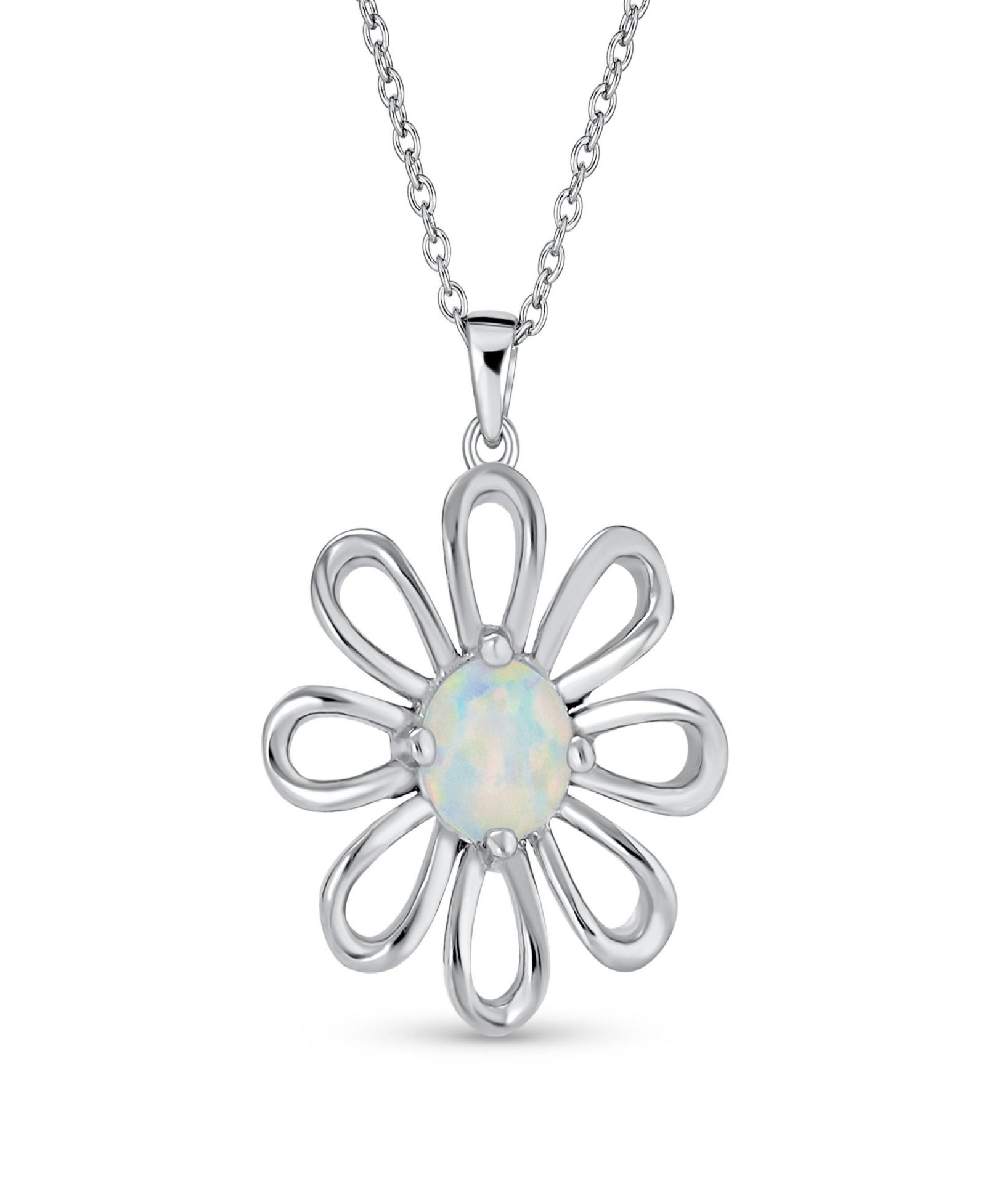 Подвеска-кулон Bling Jewelry White Rainbow Opal Daisy Flower из стерлингового серебра