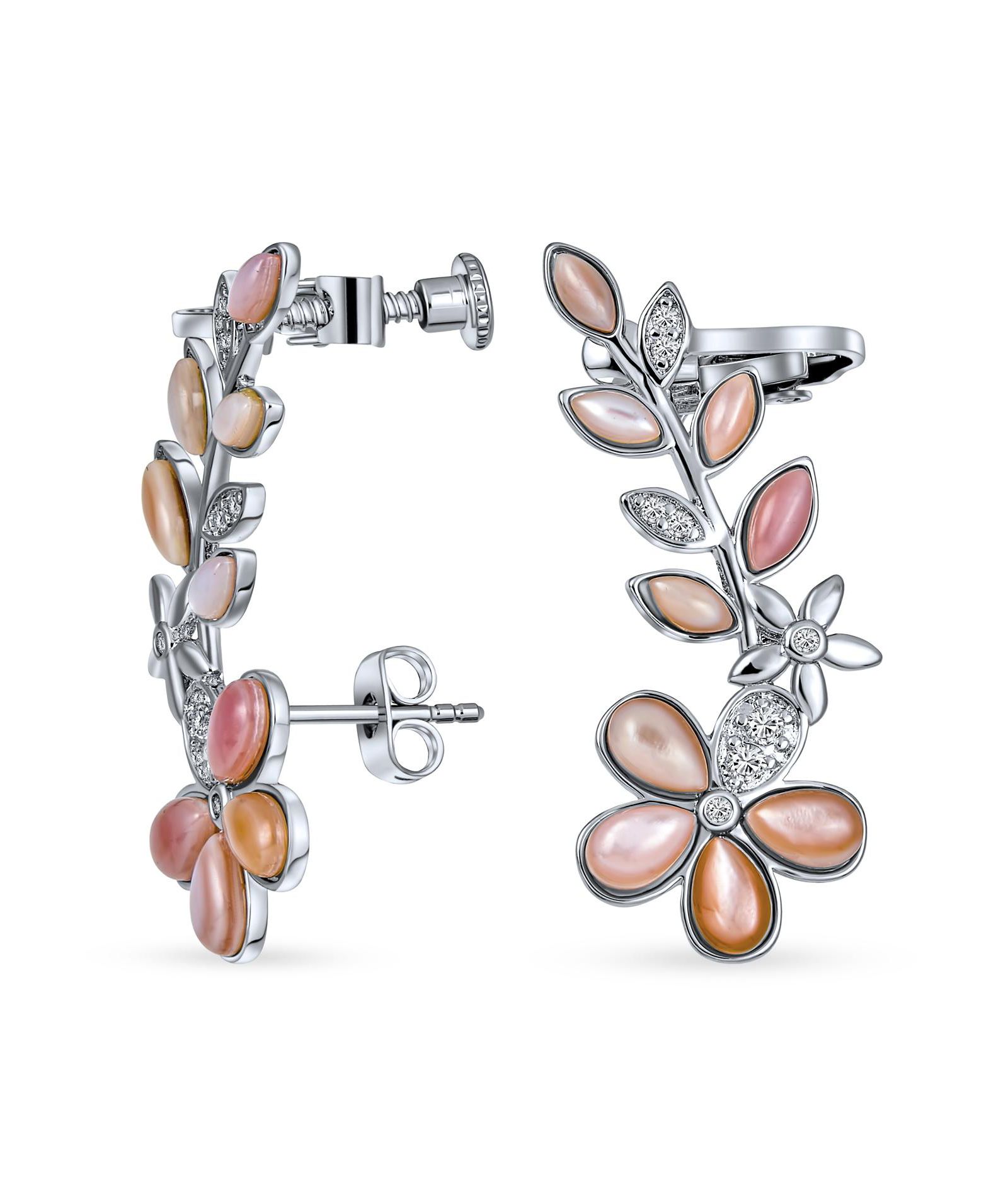 Bling Jewelry серьги-кафф с перламутром и розовым цветком для проколотых ушей