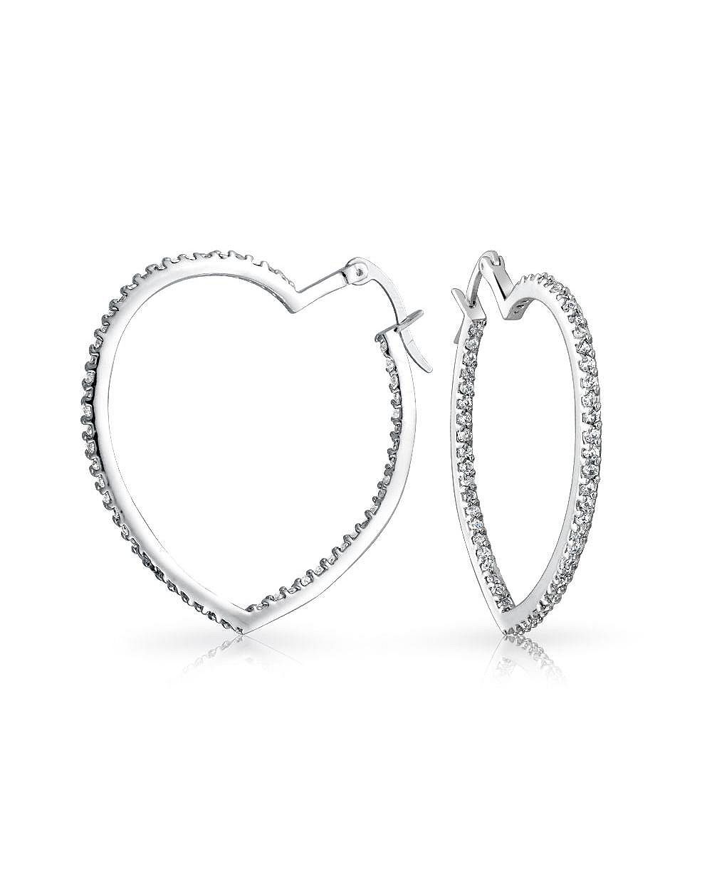 Серьги-кольца Bling Jewelry с крупными сердцами из кубического циркония