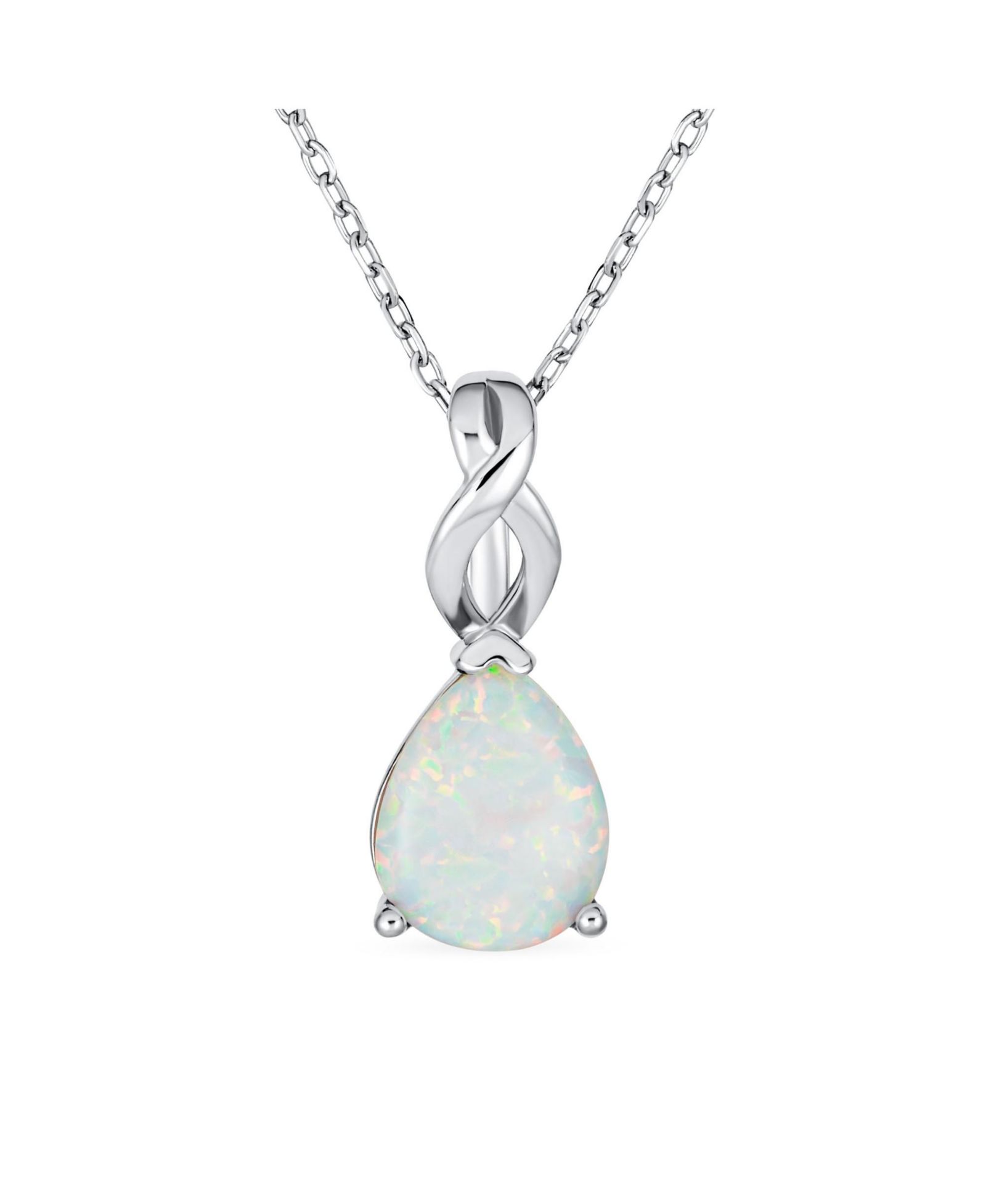 Bling Jewelry 3 CTW White Created Solitaire Opal Teardrop Necklace .925 Sterling Silver