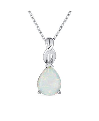 Bling Jewelry 3 CTW White Created Solitaire Opal Teardrop Necklace .925 Sterling Silver