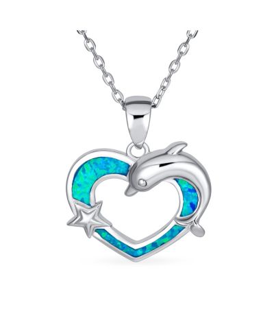 Подвеска-кулон Bling Jewelry Blue Opal Inlay Nautical Hawaiian Vacation Heart Starfish Sea Life Dolphin из стерлингового серебра