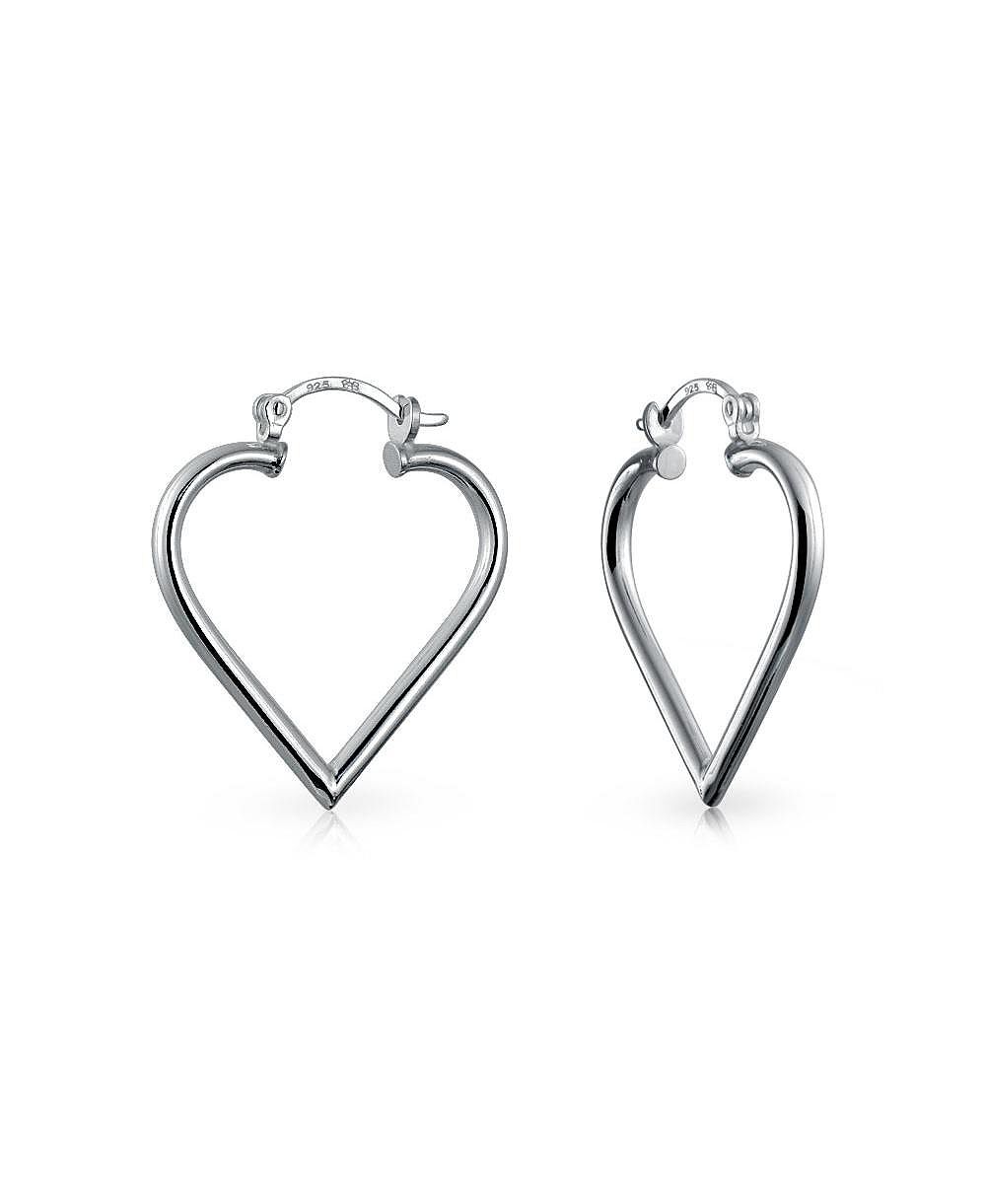 Bling Jewelry серьги Bling Jewelry Romantic Heart Shaped Hoop Earrings .925 Sterling Silver 1.25"