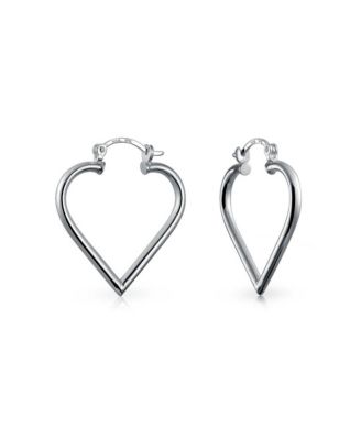 Bling Jewelry Romantic Heart Shaped Hoop Earrings Plain .925 Sterling Silver 1.25"