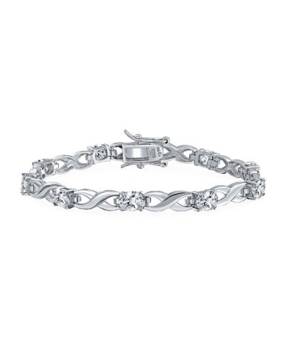 Браслет Bling Jewelry Sapphire Blue CZ Infinity Tennis из стерлингового серебра 925, 7 дюймов
