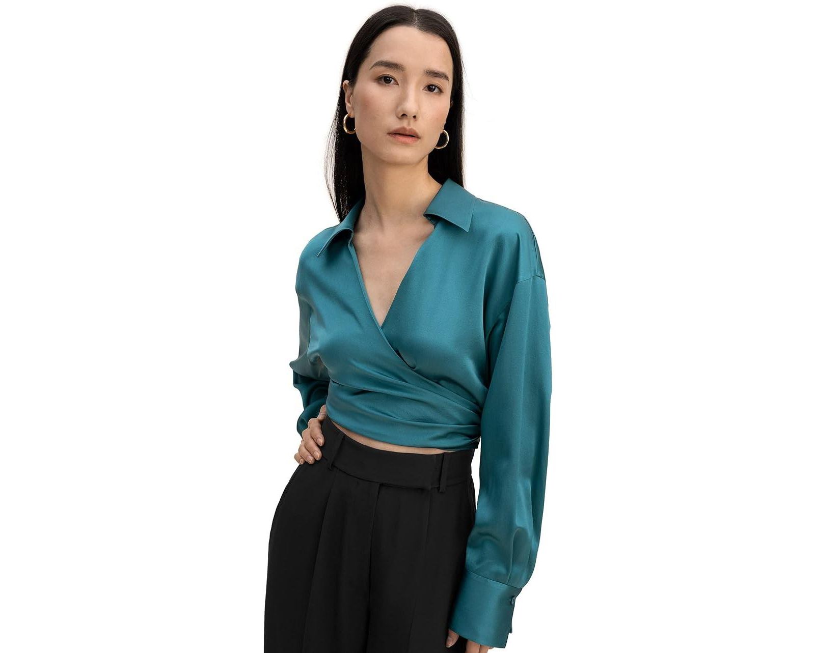 Женская шелковая блузка LILYSILK Pure Silk Wrapover Cropped Shirt