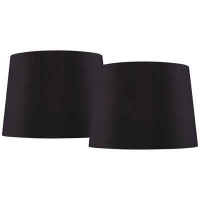Springcrest Set of 2 Black Faux Silk Medium Drum Lamp Shades 11" Top x 13" Bottom x 9.5" Slant x 9.5" High (Spider)