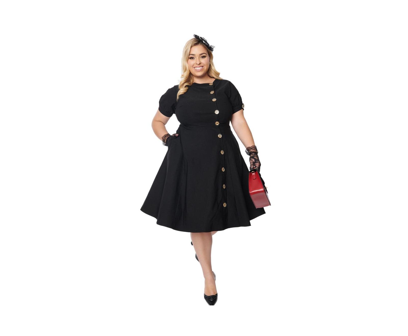 Unique Vintage Plus Size Asymmetrical Button Woven Swing Dress