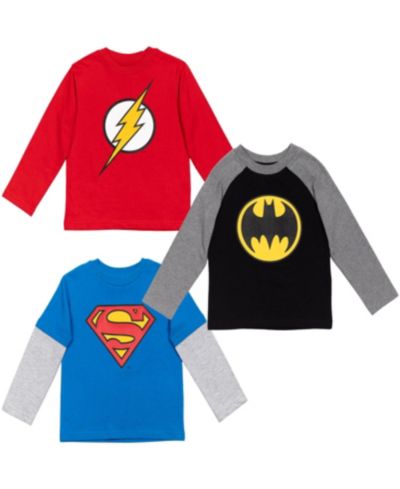 Justice League Детские футболки Batman Superman The Flash, 3 шт., с длинным рукавом