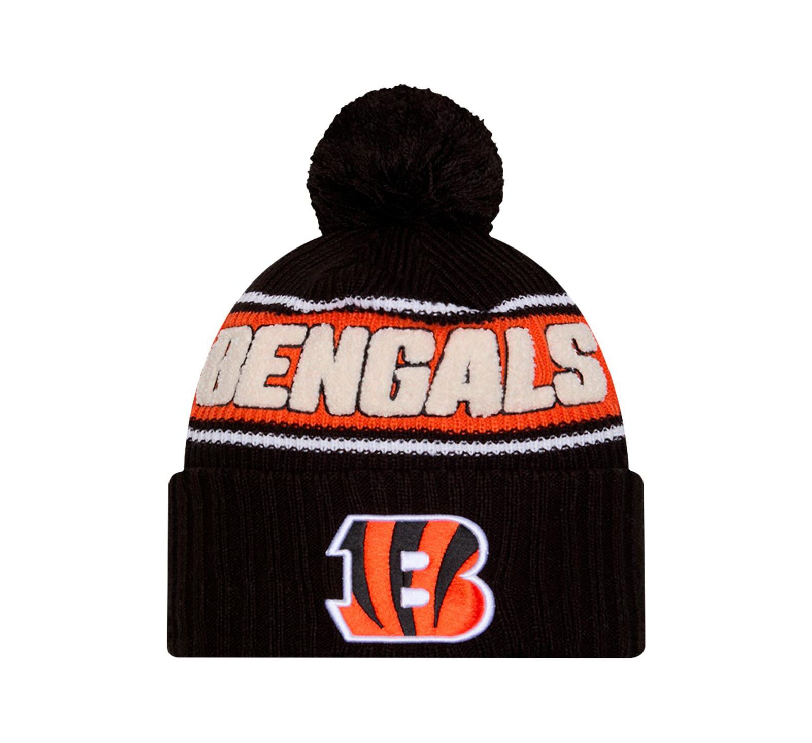New Era Men's Black Cincinnati Bengals 2024 Sideline Cuffed Knit Hat with Pom