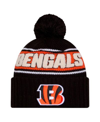 Шапка New Era Men's Black Cincinnati Bengals 2024 Sideline Cuffed Knit Hat с помпоном
