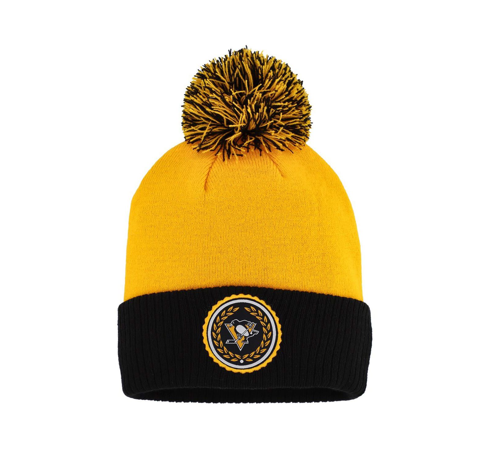 Women's adidas Gold Pittsburgh Penguins Laurel Cuffed Knit Hat with Pom