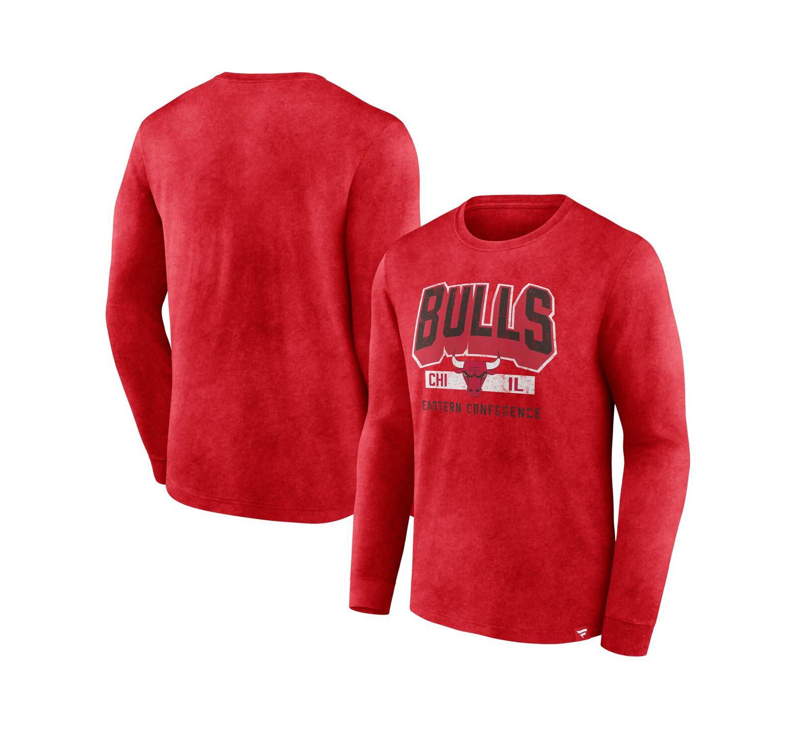 Мужская футболка Fanatics Heather Red Distressed Chicago Bulls Long Sleeve T-shirt