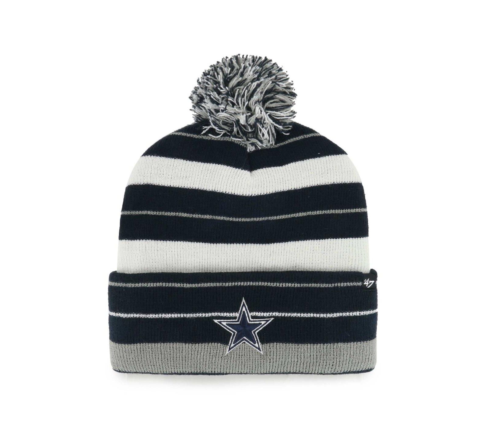 Мужская вязаная шапка '47 Brand Navy Dallas Cowboys Powerline с помпоном