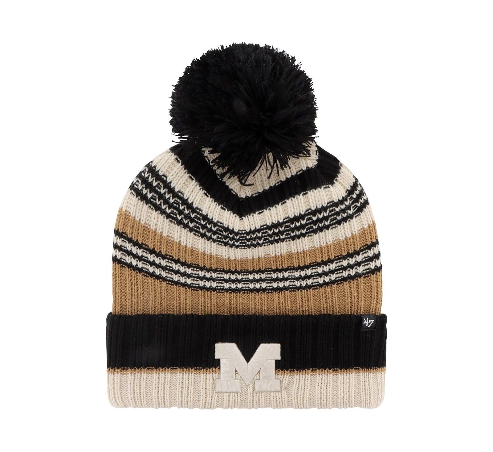 Women's '47 Brand Khaki Michigan Wolverines Barista Cuffed Knit Hat with Pom