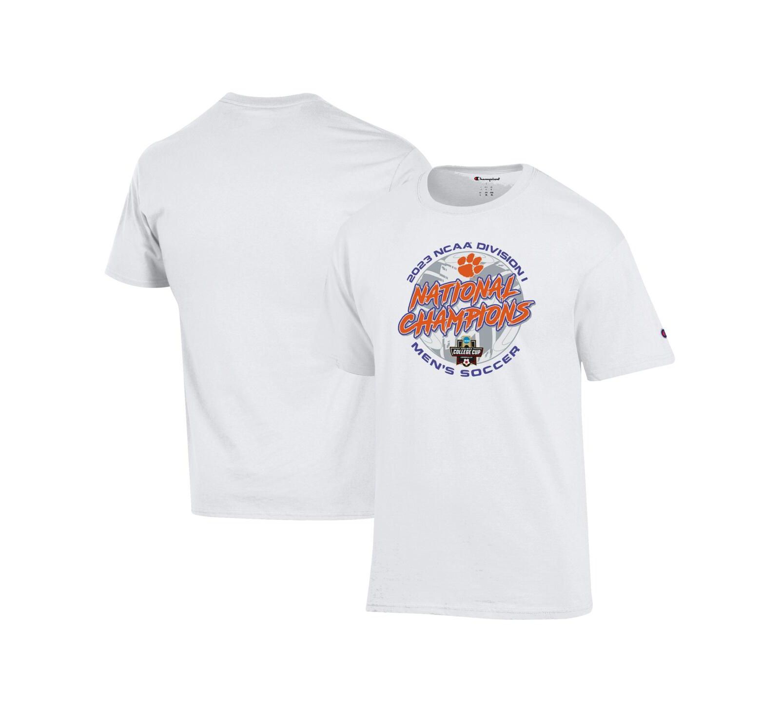 Мужская и женская футболка Champion White Clemson Tigers 2023 NCAA Men's Soccer National Champions