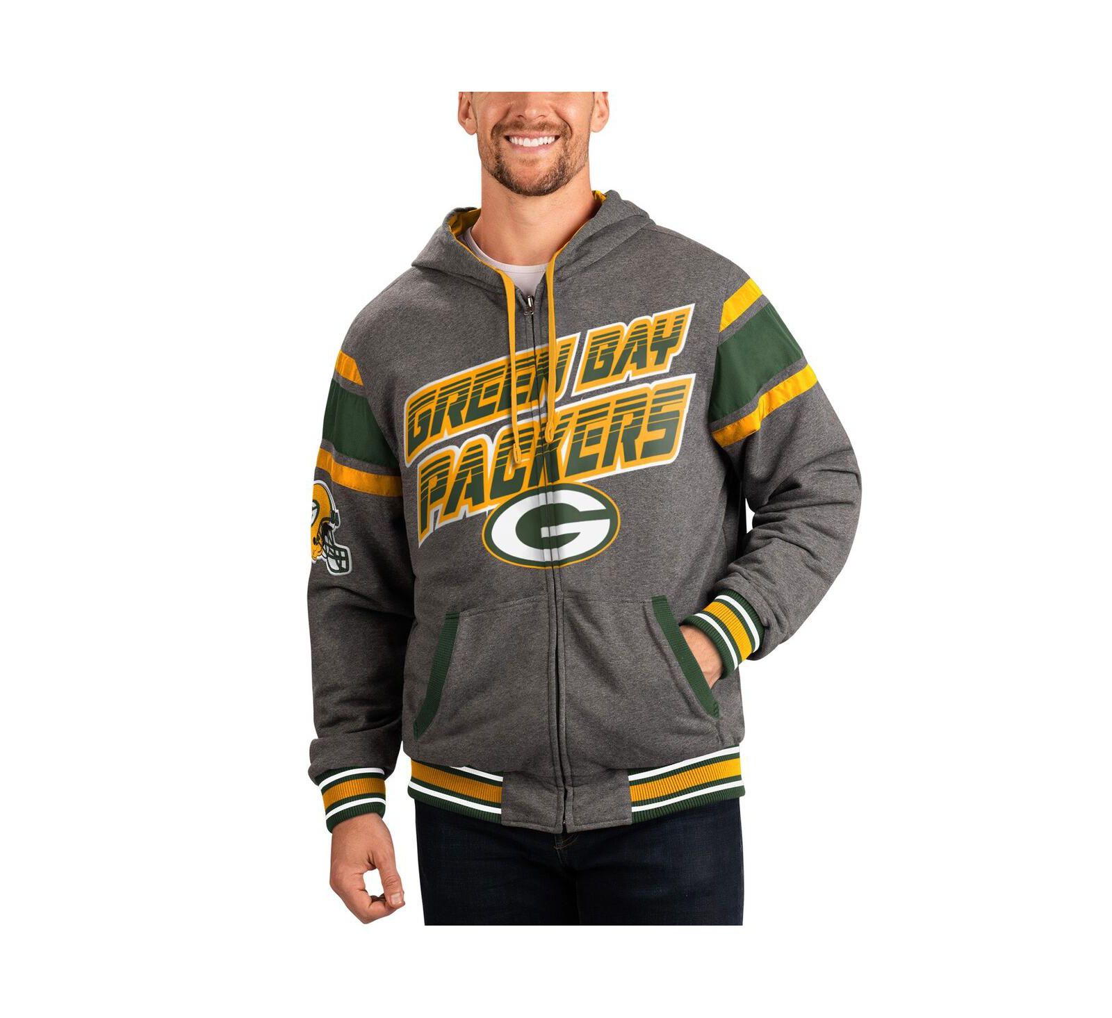 Men's G-III Sports by Carl Banks Green, Gray Green Bay Packers Extreme Full Back Reversible Hoodie Full-Zip Jacket