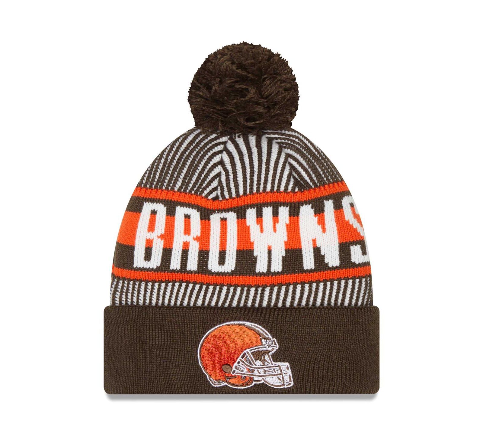 Men's New Era Brown Cleveland Browns Striped Cuffed Knit Hat с Pom