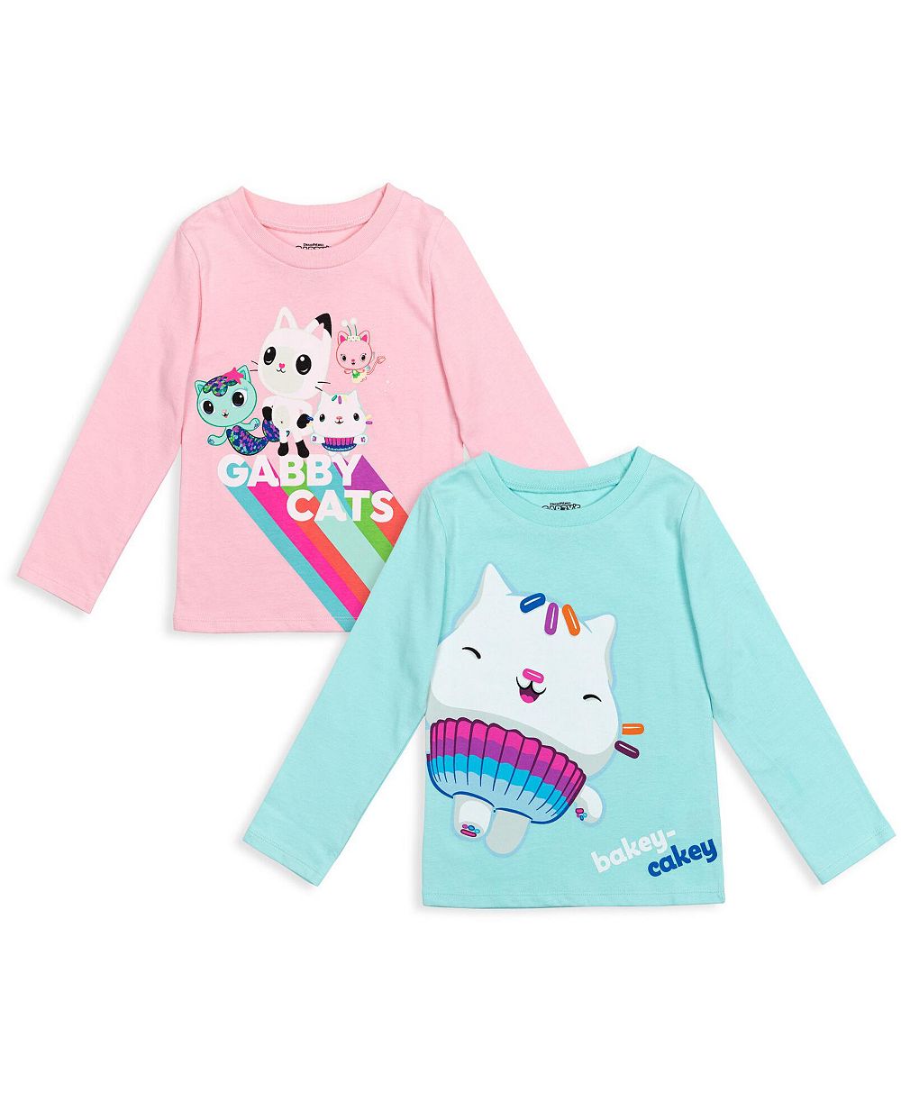 Gabby's Dollhouse футболки для девочек с персонажами Dreamworks: MerCat, Cakey Cat, Kitty Fairy, Pandy Paws, комплект из 2 шт.