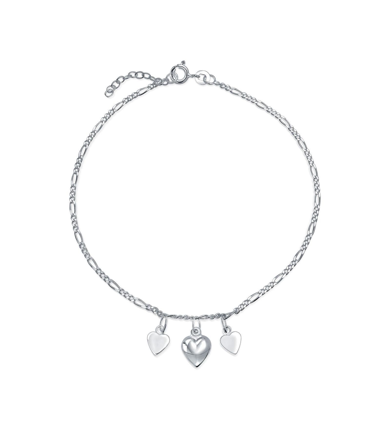 Браслет-анклет Bling Jewelry с подвесками в форме сердца, серебро.925