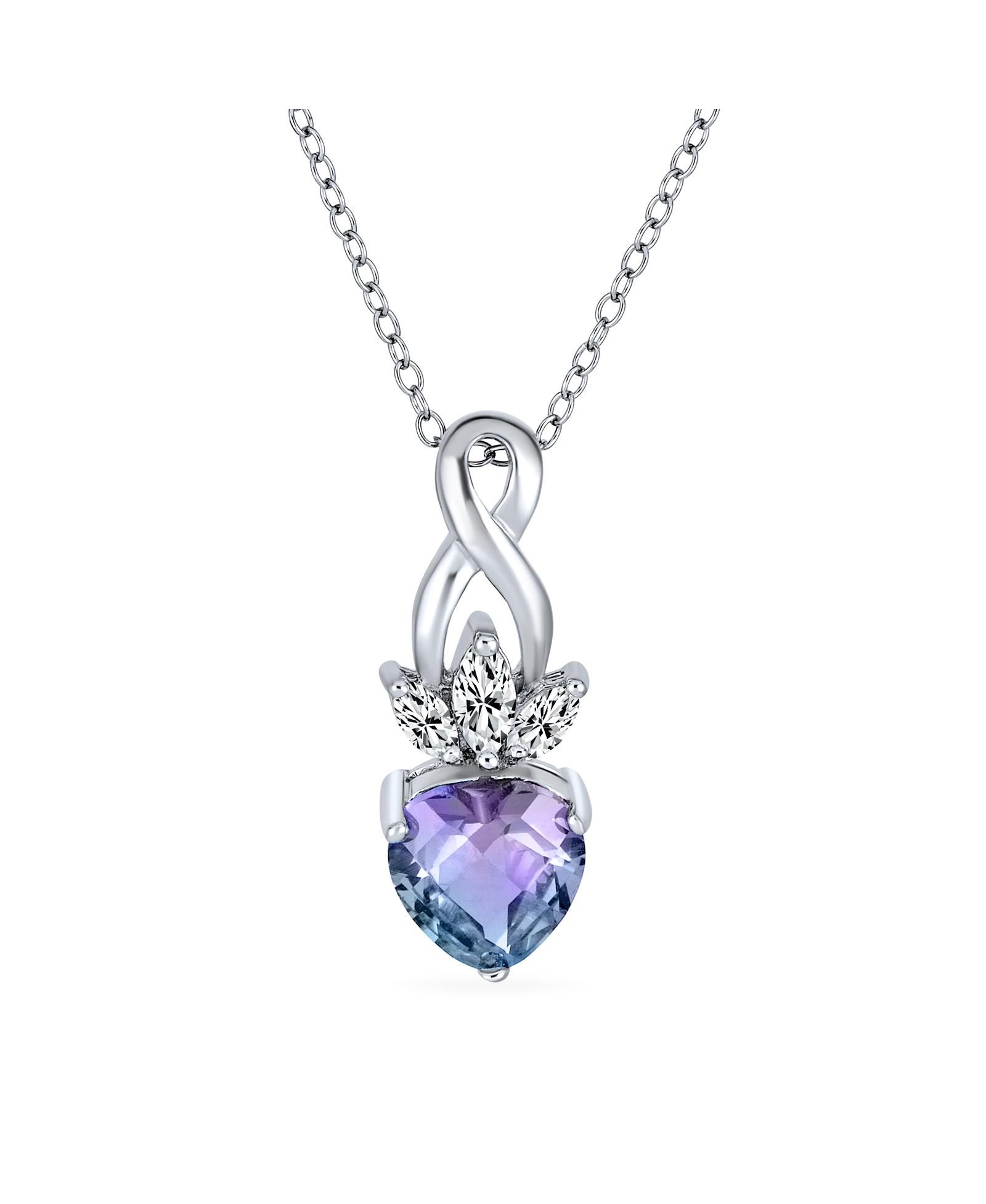 Кулон-сердце Bling Jewelry Blue Purple Solitaire Infinity с подвеской, стерлинговое серебро .925