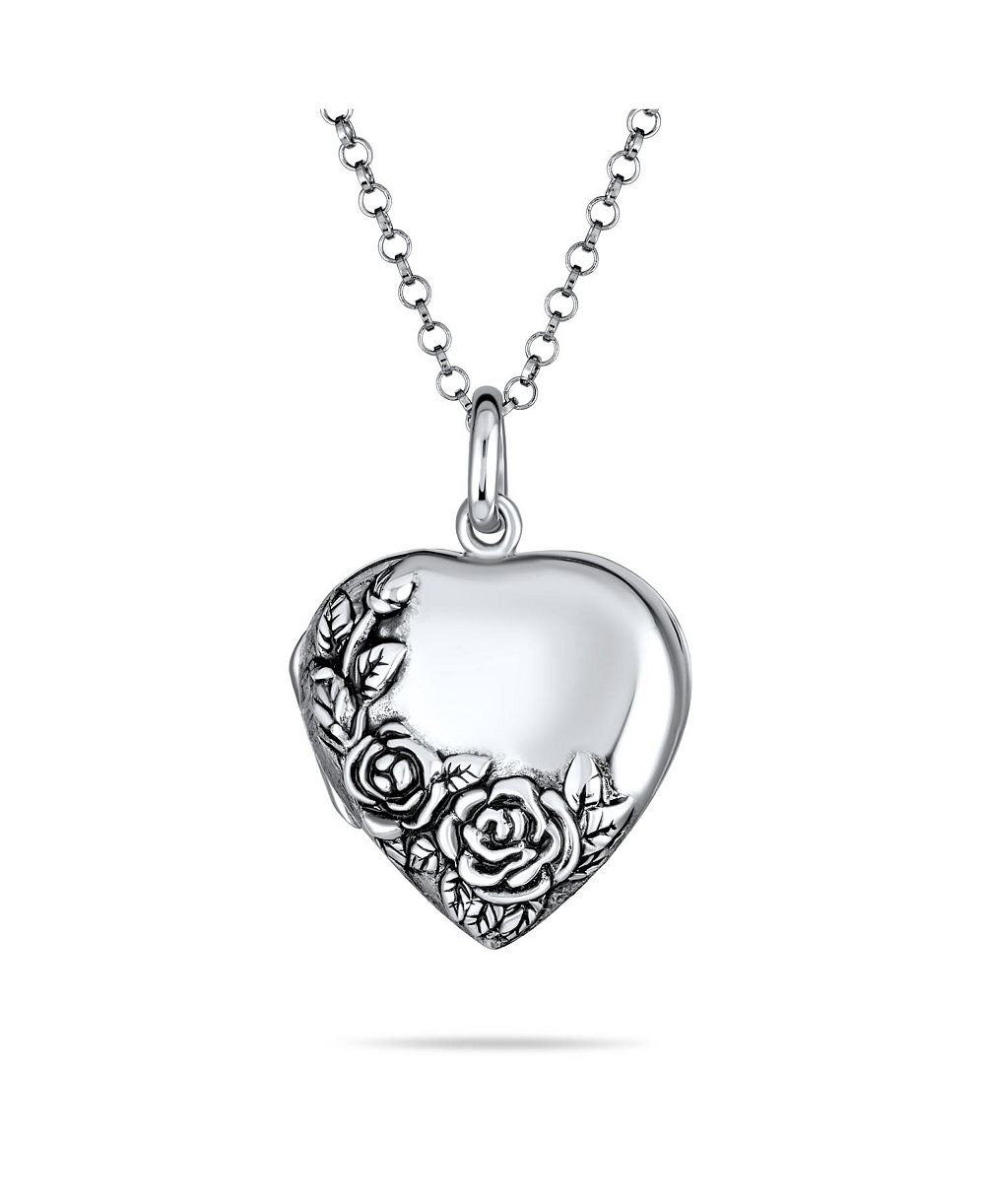 Bling Jewelry кулон-локет в форме сердца с резным цветочным узором, из оксидированного стерлингового серебра