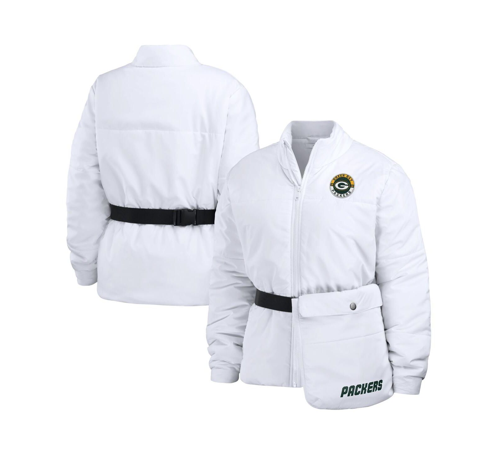 Женская куртка WEAR by Erin Andrews White Green Bay Packers Packaway Full-Zip Puffer