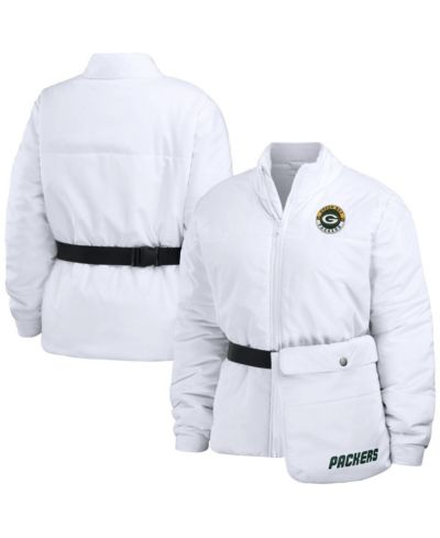 Women's WEAR by Erin Andrews White Green Bay Packers Packaway Full-Zip Puffer Jacket
