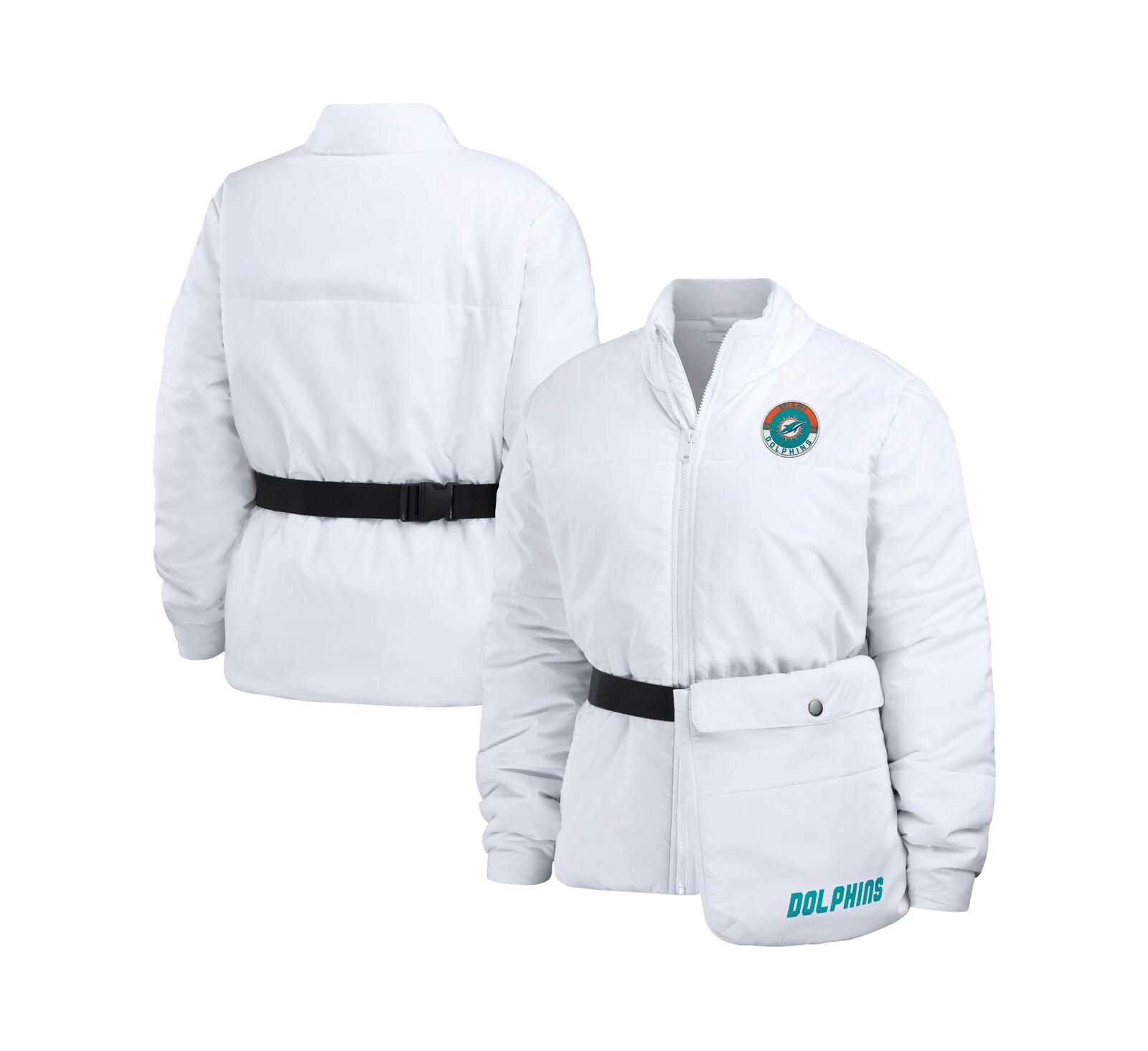 Women's WEAR by Erin Andrews White Miami Dolphins Packaway Full-Zip Puffer Jacket