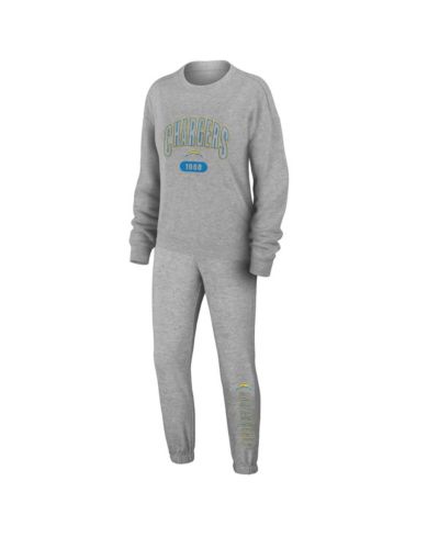 Women's WEAR by Erin Andrews Heather Gray Los Angeles Chargers Knit Long Sleeve Tri-Blend T-shirt and Pants Sleep Set