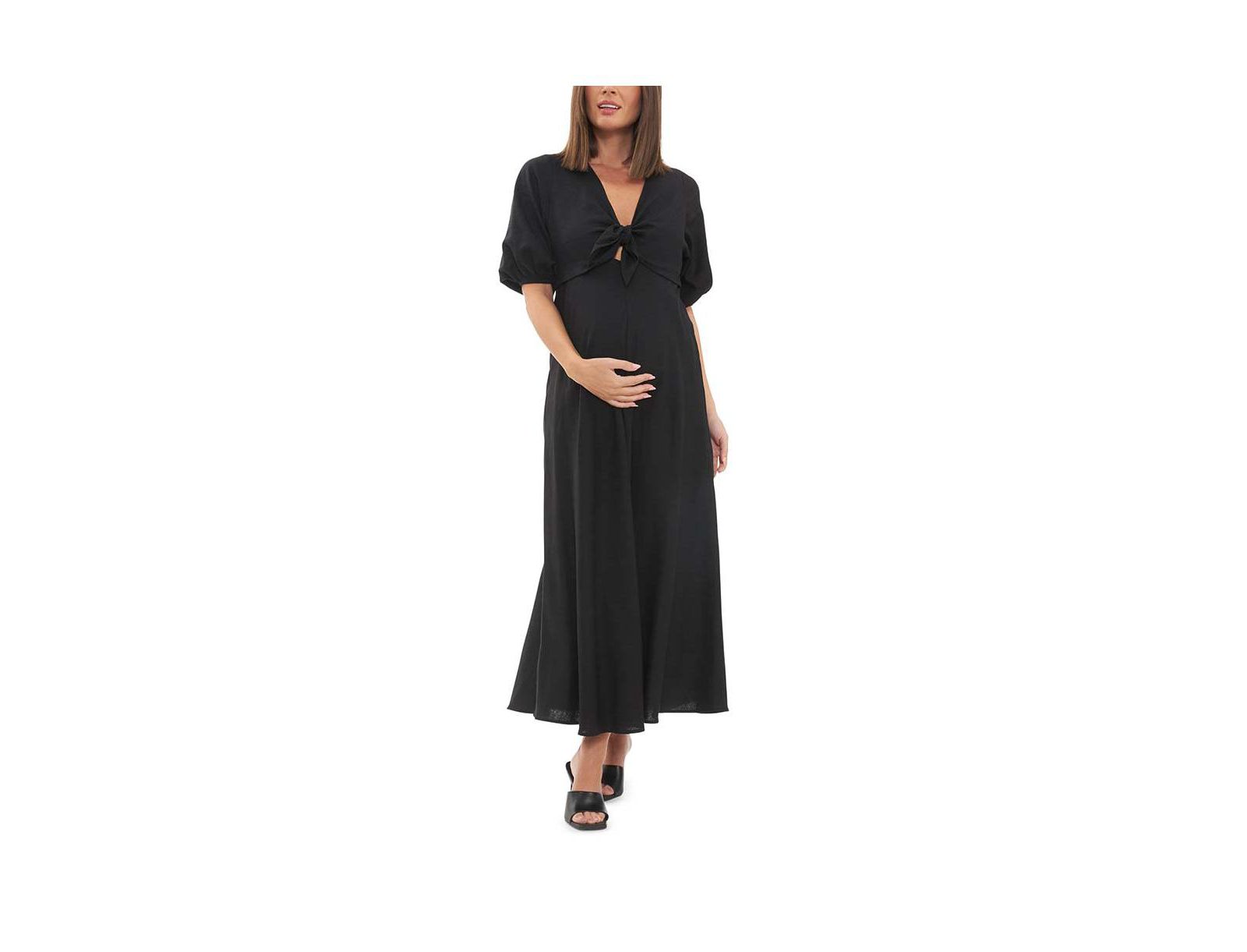 Ripe Maternity Camille Tie Front Linen Maxi Dress Black