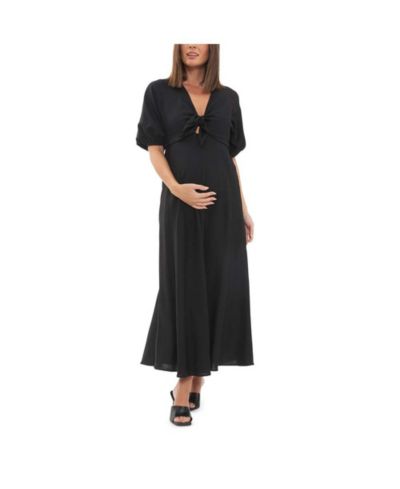 Ripe Maternity Женское льняное платье макси Camille с завязками, черное