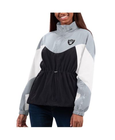 Women's G-III 4Her by Carl Banks Black, Silver Las Vegas Raiders Tie Breaker Lightweight Quarter-Zip Jacket