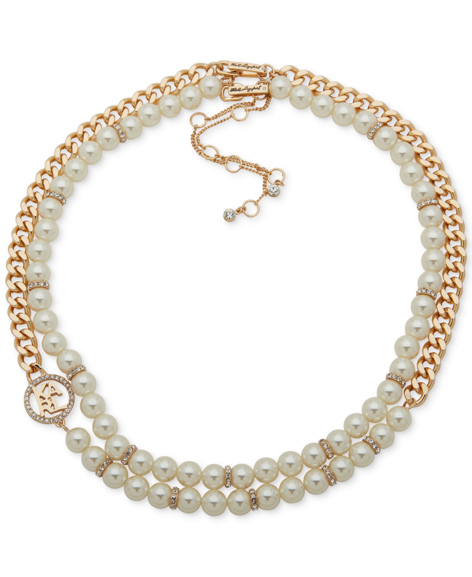 Ожерелье KARL LAGERFELD PARIS Gold-Tone Imitation Pearl Omega Double Row, 16" + 3" extender