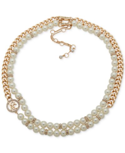 Ожерелье KARL LAGERFELD PARIS Gold-Tone Imitation Pearl Omega Double Row, 16" + 3" extender