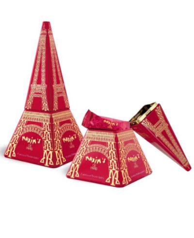 Maxim's De Paris Eiffel Tower Tin Box Filled with Milk Chocolate Covered Crispy Crepes, 14 Pieces
