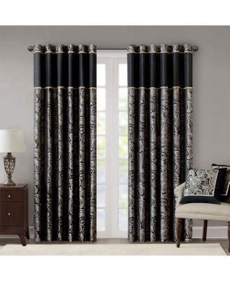 Madison Park Aubrey Jacquard Room Darkening Curtains, Faux Silk Paisley for Bedroom and Living Room, 95-inch length 2 panels set, Window Panel
