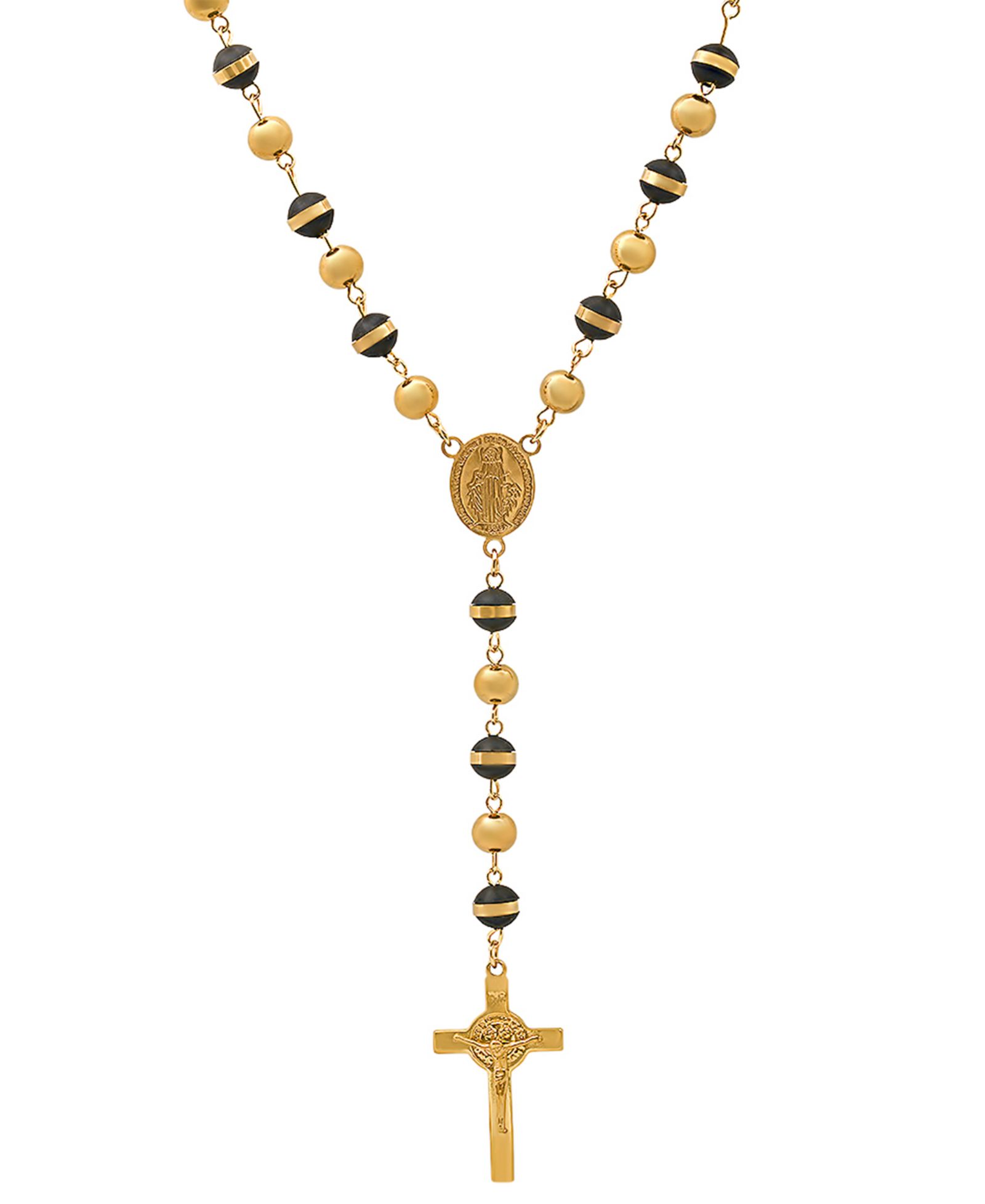 STEELTIME Men's Stainless Steel Prayer Rosary 28" Lariat Necklace