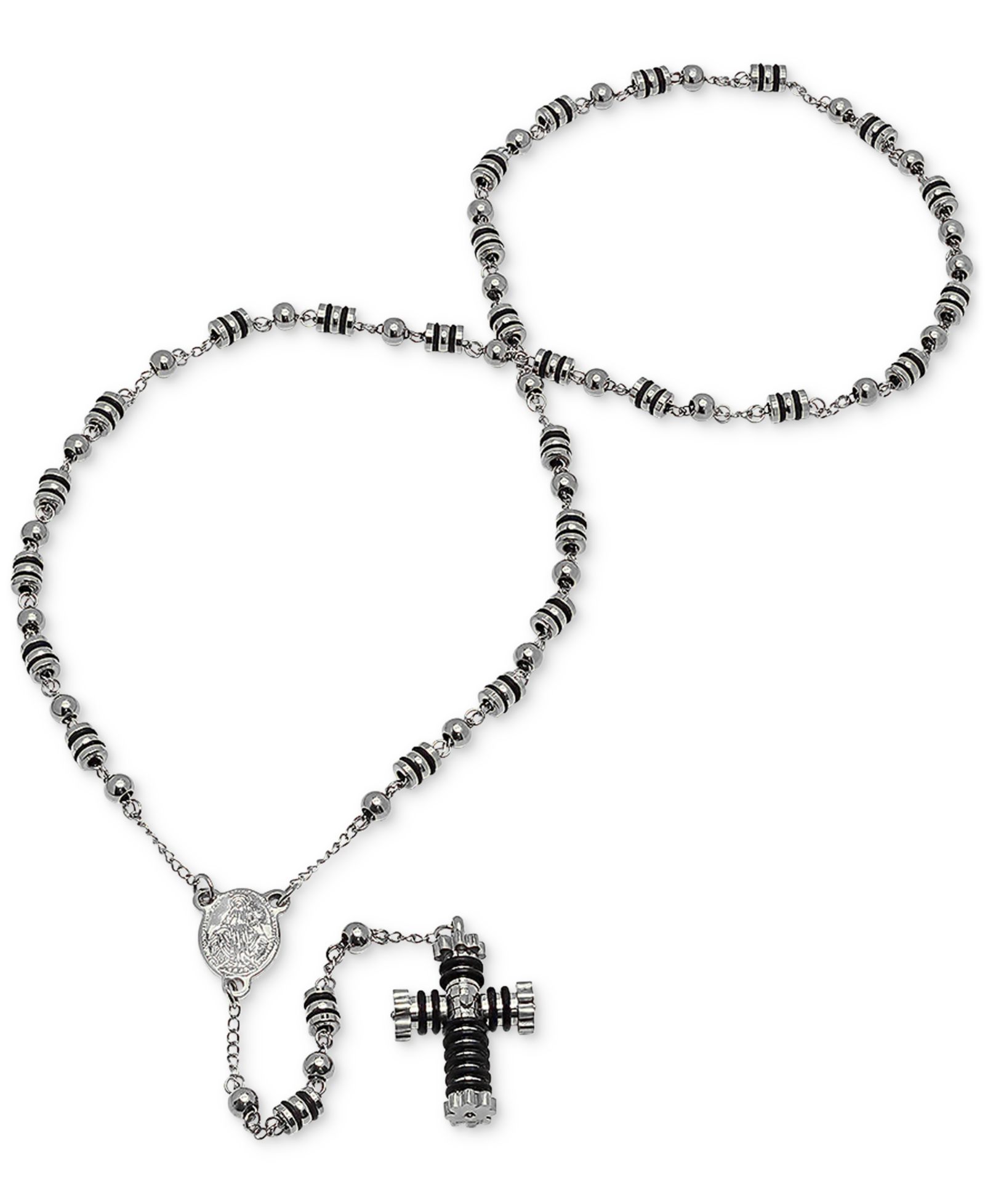 STEELTIME Men's Stainless Steel Prayer Rosary 27" Lariat Necklace