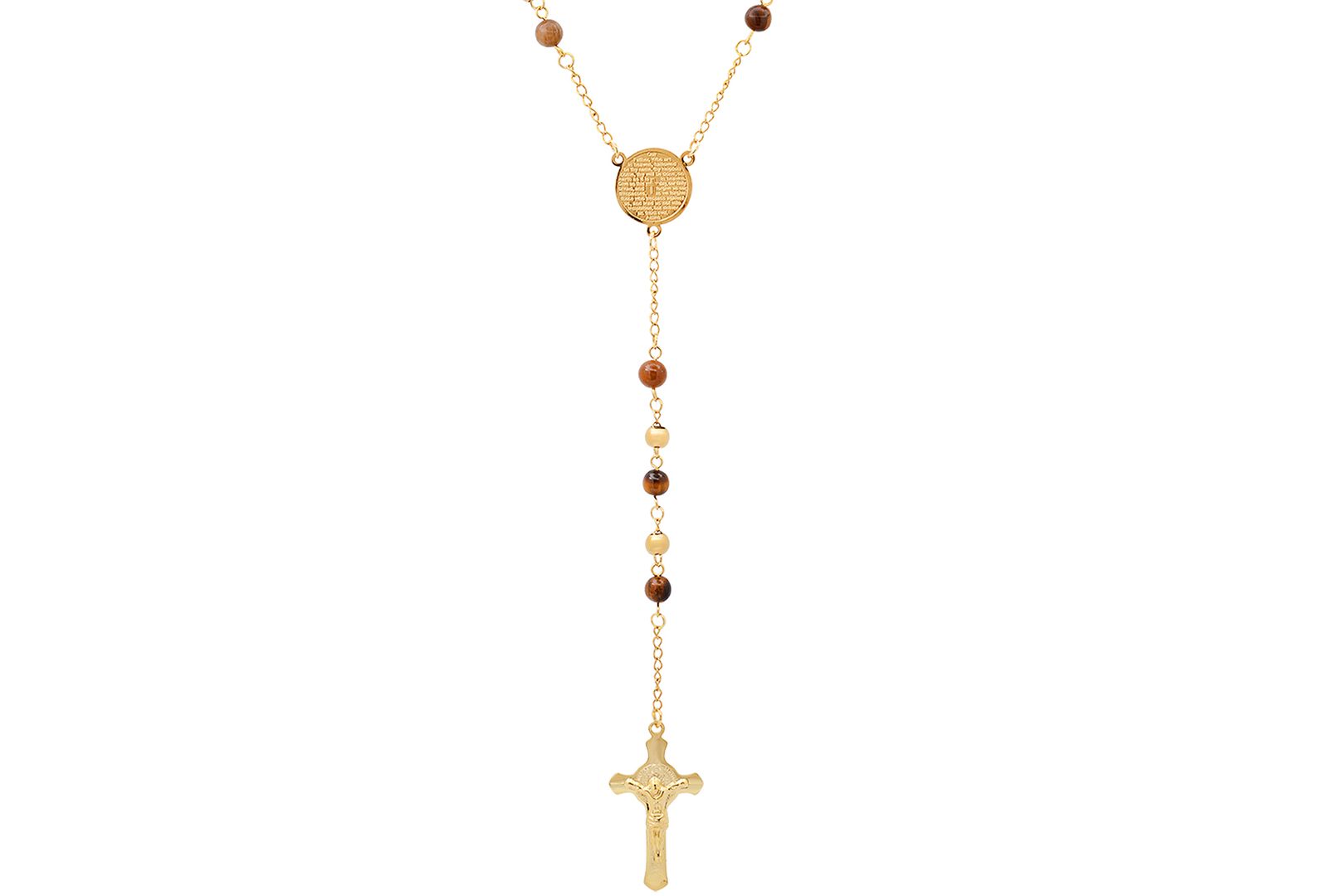 Мужское ожерелье-розарий STEELTIME Gold-Tone Lords Tiger's Eye 30"
